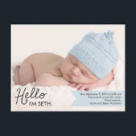 Anúncio de nascimento de Introdução ao Chic - Azul<br><div class="desc">Doce e cheio de charme,  este moderno anúncio de nascimento de fotos é a forma perfeita de apresentar o mais novo membro da sua família. Personalize o lado traseiro do cartão postal com seu endereço de devolução para facilitar o envio. Cor personalizada disponível mediante pedido.</div>