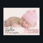 Anúncio de nascimento de Introdução Chic - Rosa<br><div class="desc">Doce e cheio de charme,  este moderno anúncio de nascimento de fotos é a forma perfeita de apresentar o mais novo membro da sua família. Personalize o lado traseiro do cartão postal com seu endereço de devolução para facilitar o envio. Cor personalizada disponível mediante pedido.</div>