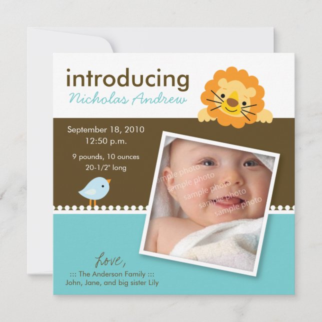 Anúncio de Nascimento de Leão & Passarinho Designe (Frente)