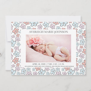 Anúncio de Nascimento de Menina com Flores Azuis R