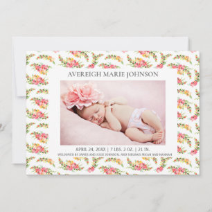 Anúncio de Nascimento de Menina com Flores Rosa e