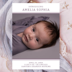 Anúncio de Nascimento de Menina com Foto Moderna