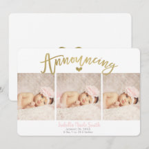 Anúncio de Nascimento de Menina Coração de Ouro co