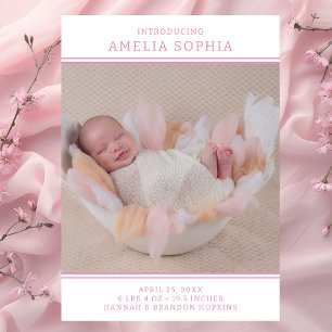 Anúncio de Nascimento de Menina Foto Rosa Moderno