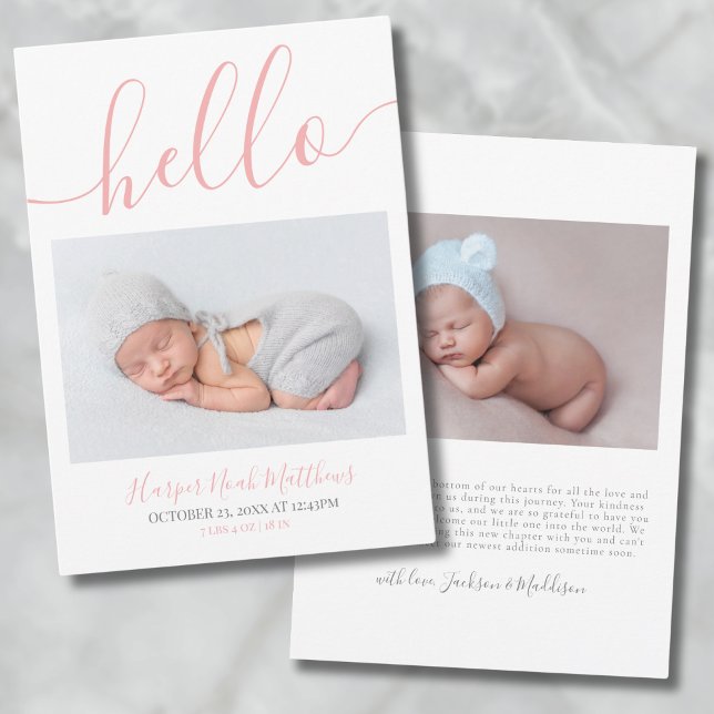 Anúncio de Nascimento de Menina Simples com Foto (Newborn Photo Simple Baby Girl Birth Announcement)