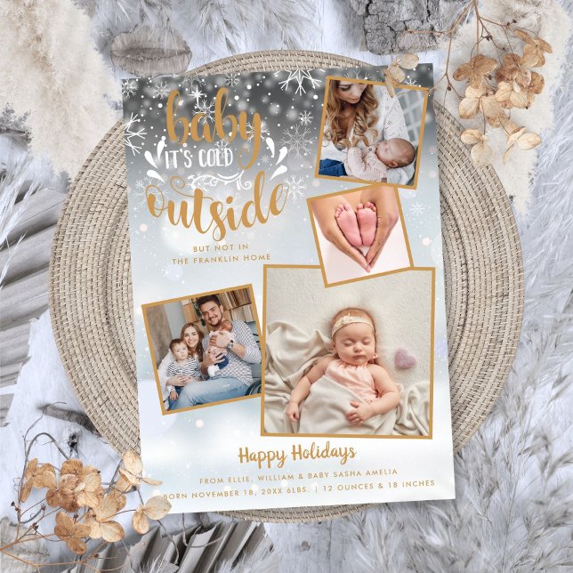 Anúncio de Nascimento de Natal em Foto de Férias (Photo Birth Announcement Christmas Holiday)