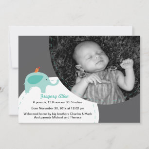 Anúncio de Nascimento de Pequeno Elefante (Azul)