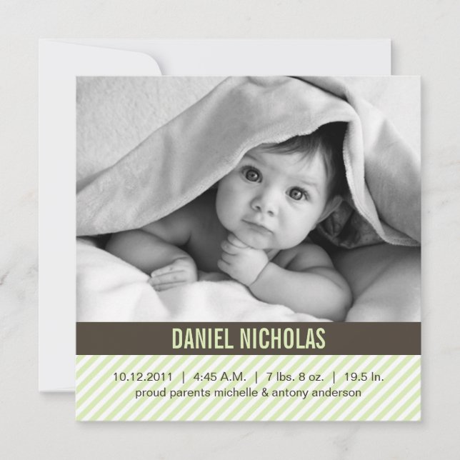 Anúncio de Nascimento de Pinstripes Verde Claro (Frente)
