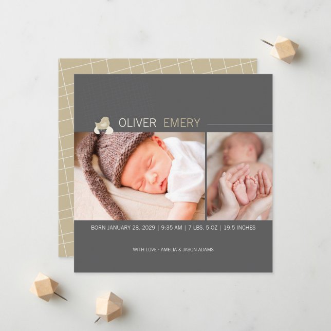 Anúncio de nascimento de Pintinho de Ovo Chateado (Frente/Verso In Situ)