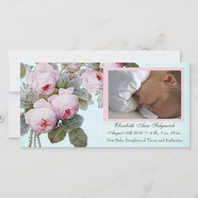 Anúncio de nascimento de Rosa Inglês para Menina (Frente)