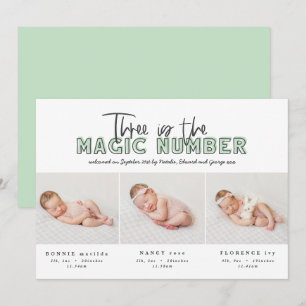 Anúncio de nascimento de tripla moderna colagem fo