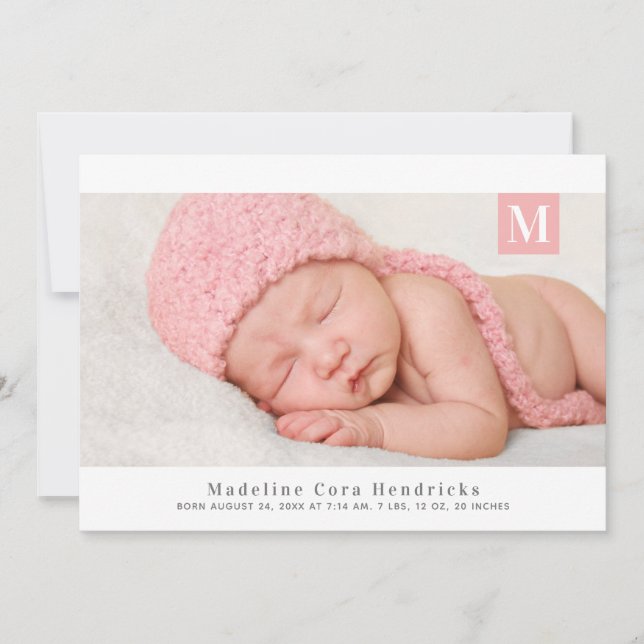 Anúncio de nascimento de uma garota de monograma t (Frente)