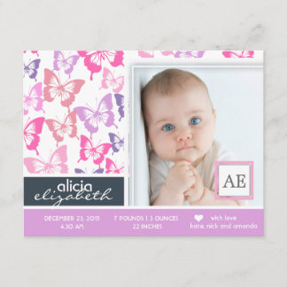 Anúncio de nascimento de uma menina de borboletas