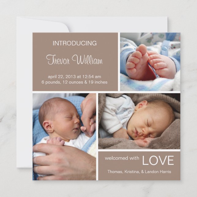 Anúncio de nascimento de várias fotos//Castanho de (Frente)