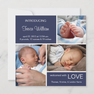 Anúncio de nascimento de várias fotos//Denim azul 