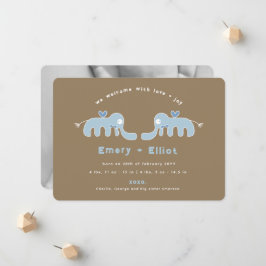 Anúncio de nascimento do Arco Elefante Azul Tie Ba