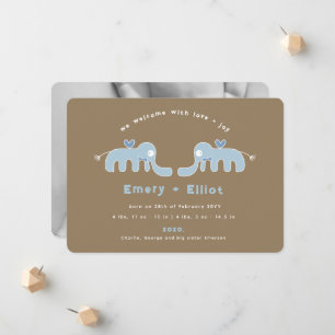 Anúncio de nascimento do Arco Elefante Azul Tie Ba