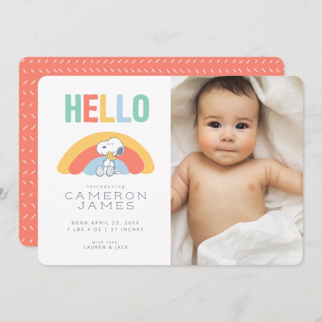 Anúncio de Nascimento do Arco-Íris do Snoopy & Woo (Frente/Verso)