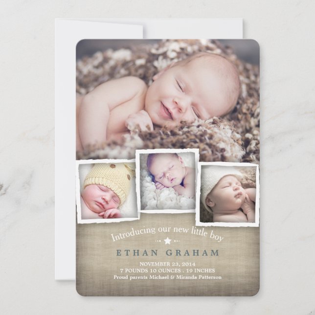 Anúncio de Nascimento do Bebê Burlap Country Sweet (Frente)