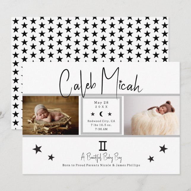 Anúncio de Nascimento do Bebê com Foto das Estrela (Frente/Verso)