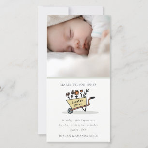 Anúncio de nascimento do bebê com foto de carrinho