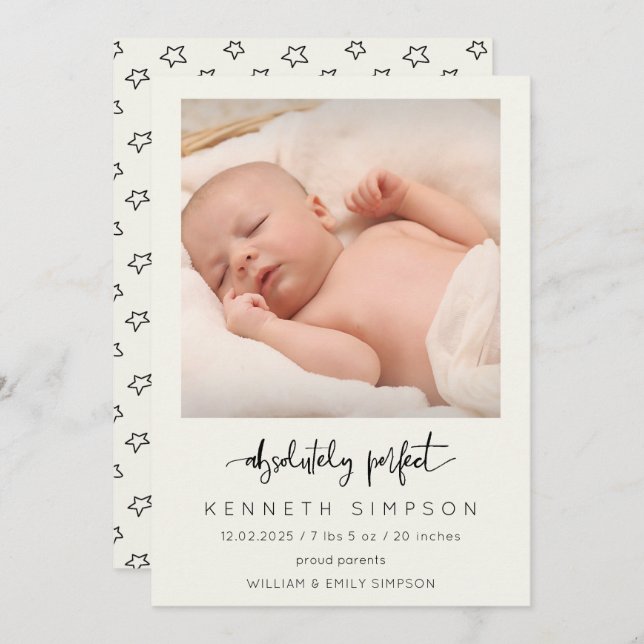 Anúncio de Nascimento do Bebê com Foto Perfeito (Frente/Verso)