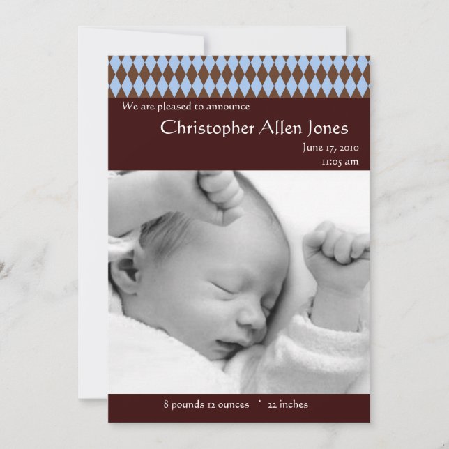 Anúncio de Nascimento do Bebê do Argyle Blue e Bro (Frente)