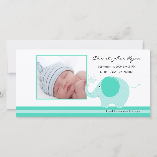 Anúncio de Nascimento do Bebê Elefante Azul (Frente)