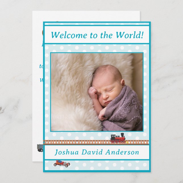 Anúncio de Nascimento do Bebê Polka-Dot Blue (Frente/Verso)