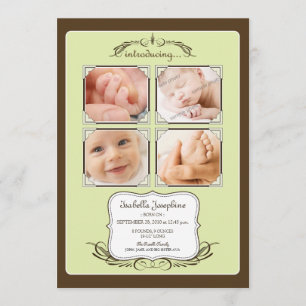 Anúncio de nascimento do Limão Vintage Photo Quad 