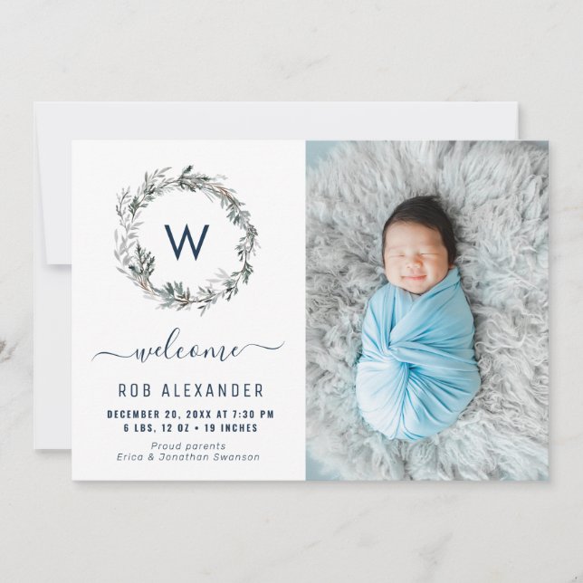 anúncio de nascimento do monograma de cupão de fér (Frente)