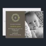 Anúncio de Nascimento do Monograma Wreath Winter<br><div class="desc">Apresente seu presente de precioso para sua família e amigos com os anúncios de nascimento do Monograma Wreath por Paper Girl. Também disponível em mais cores.</div>