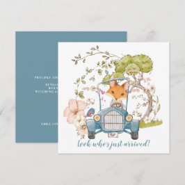 Anúncio de Nascimento do Rapaz Raposa-carro vintag