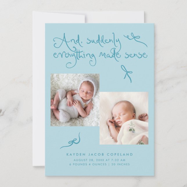 Anúncio de Nascimento Doodle Cute Bows Turquesa Fo (Frente)