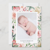 anúncio de nascimento floral com blush da meia-noi