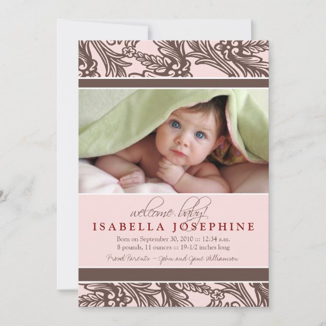 Anúncio de Nascimento Floral do ornamentado (rosa) (Frente)