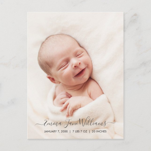 Anúncio de Nascimento Fofo e Elegante Foto Cartão  (Frente)