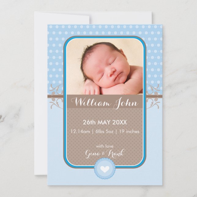 ANÚNCIO DE NASCIMENTO FOTO bolinhas azul-doce (Frente)