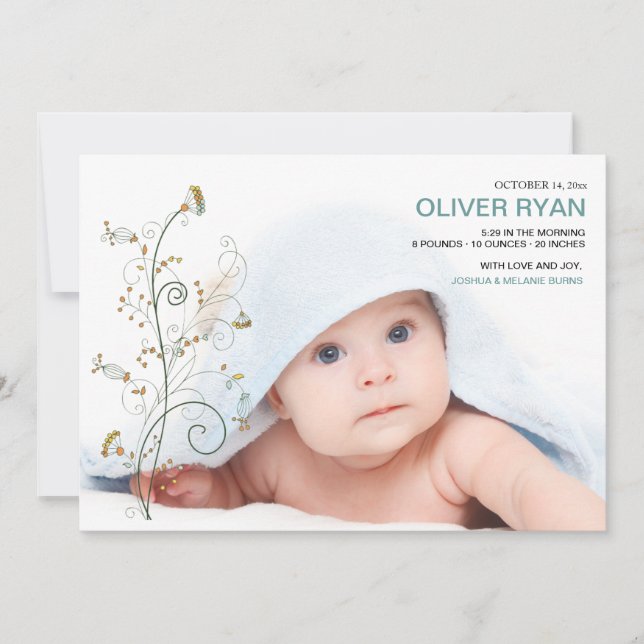 Anúncio de Nascimento Fotográfico de Bebês Vines (Frente)