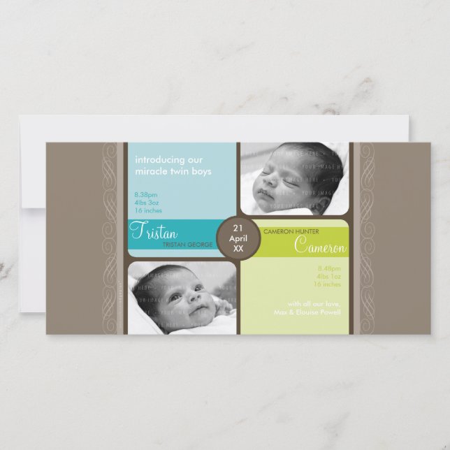 ANÚNCIO DE NASCIMENTO FOTOGRÁFICO GÊMEAS: (Frente)