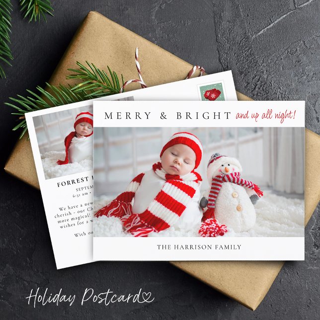 Anúncio de Nascimento Fotos de Merry & Bright Cart (Merry & Bright Birth Announcement Photos Postcard)
