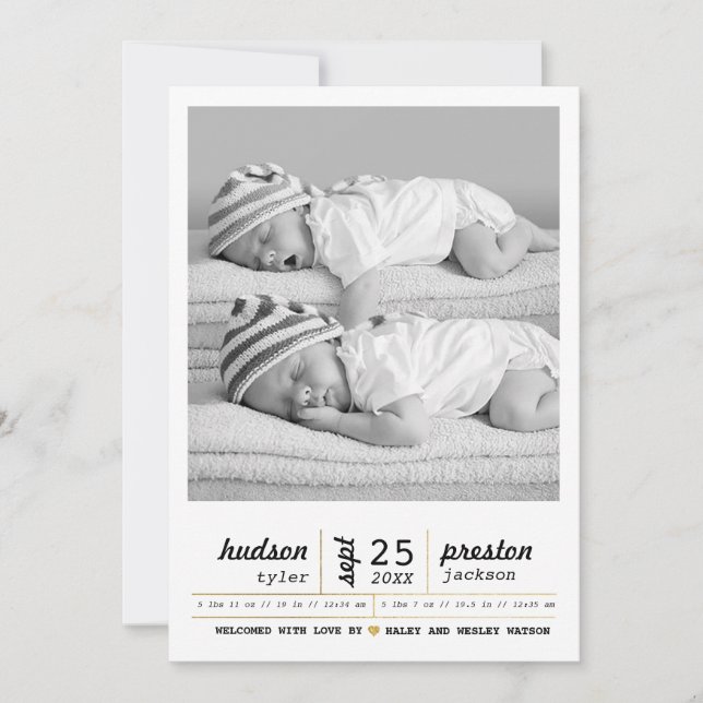 Anúncio de Nascimento Gêmeo Moderno (Frente)