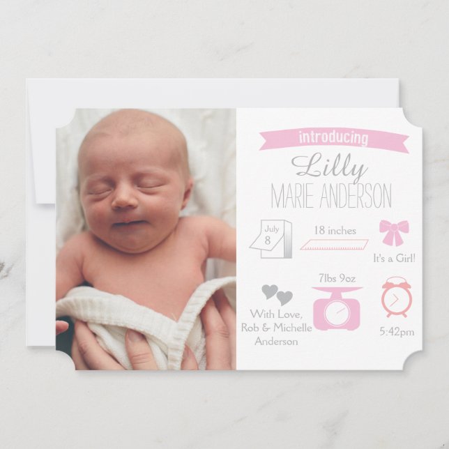 Anúncio de Nascimento Infográfico - Rapariga (Frente)