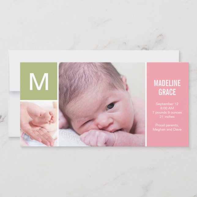 Anúncio de Nascimento Inicial do Bebê - Rosa (Frente)