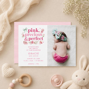 Anúncio de Nascimento Moderno de Bebê Menina Rosa