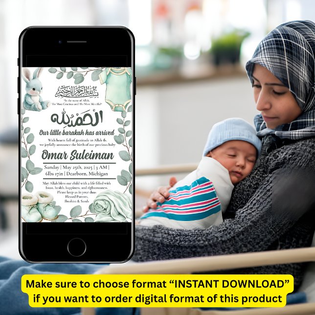 Anúncio de Nascimento Muçulmano da Mini Verde (Criador carregado)