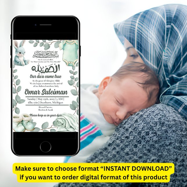 Anúncio de Nascimento Muçulmano da Mini Verde (Criador carregado)