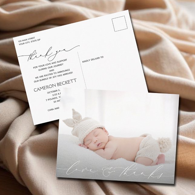 Anúncio de Nascimento Obrigado Foto do Bebê (Baby Photo Thank You Birth Announcement Postcards)