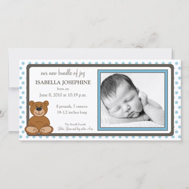 Anúncio de Nascimento Personalizado do Azul-Urso T (Frente)