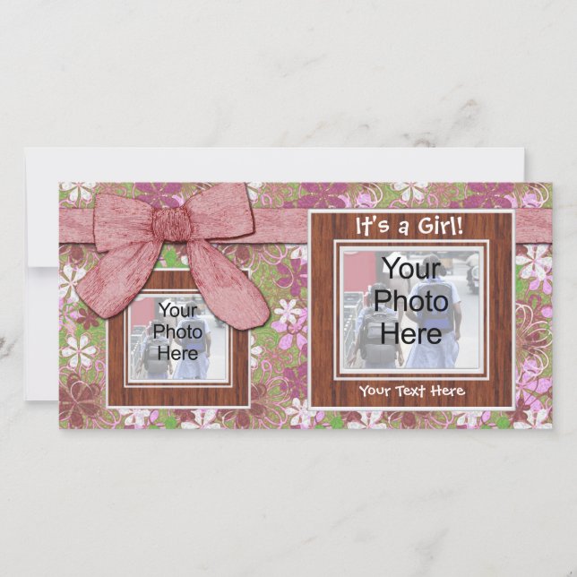 Anúncio de nascimento, quadros cor-de-rosa e Cartã (Frente)